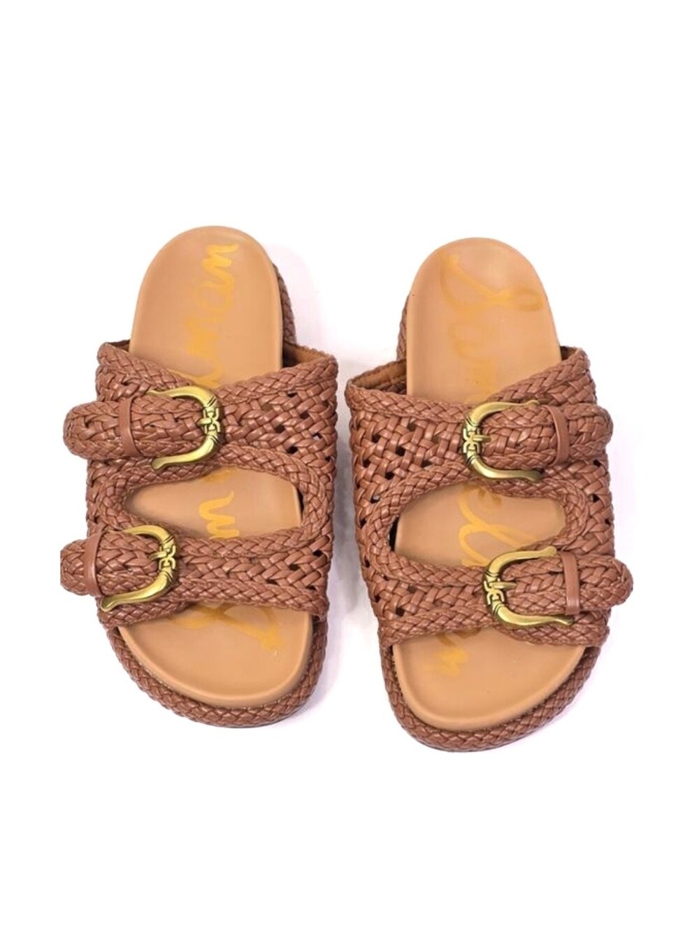 Pre-Loved Sam Edelman Reid Brown Woven Buckle Slide Sandals
